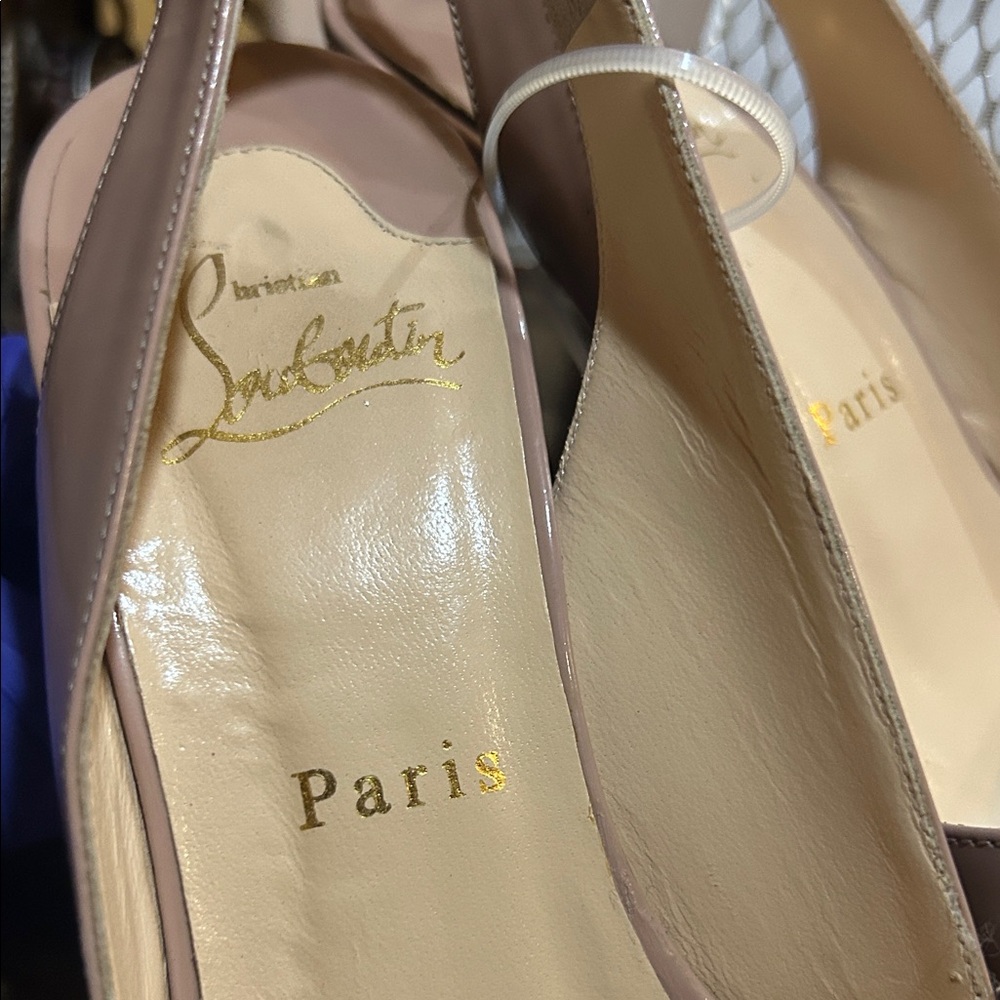 ❤️sold ❤️ Louboutin Nude patent slingback heels peep toe pumps red sole - Picture 5 of 11